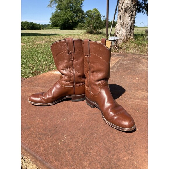 90s Justin Roper Womens 7B Brown Leather Cowboy Western Boots L3802 Cognac Vtg - Picture 6 of 10